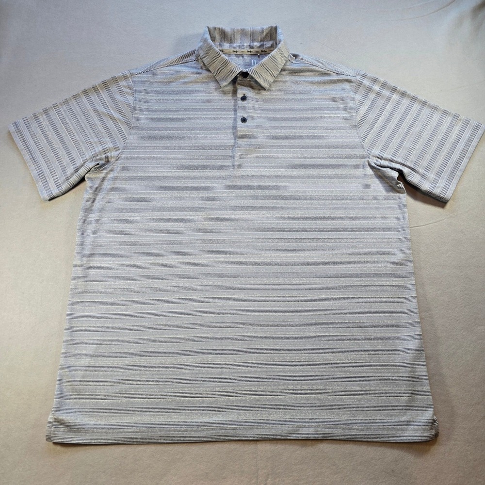 Walter Hagen 11 Majors Golf Polo Mens XL Blue Gray Striped Performance Preppy